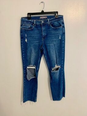 Jeans Distressed Dark Blue Cropped Ankle Jeans Just USA 10 30 ripped denim y2k